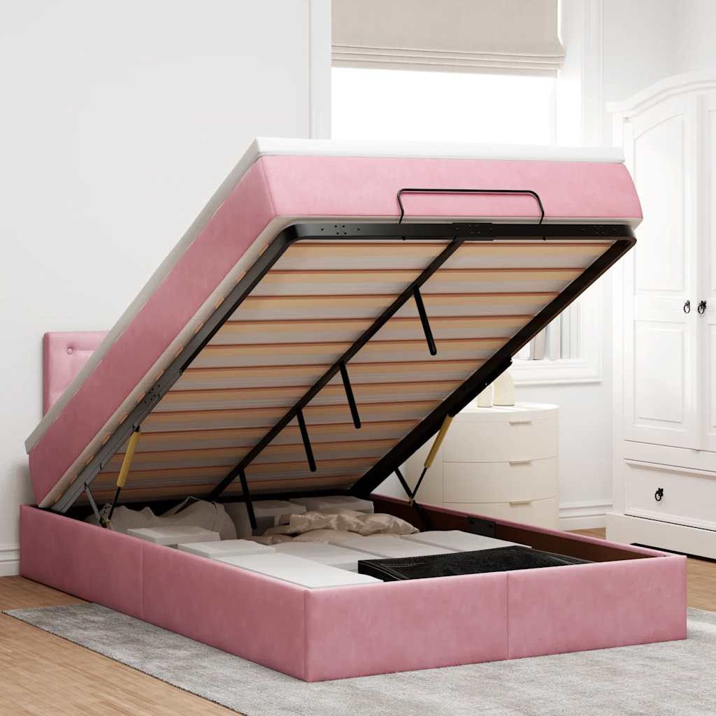 Struttura Letto Pouf con Materasso Rosa 120x200 cm Velluto | homemem39