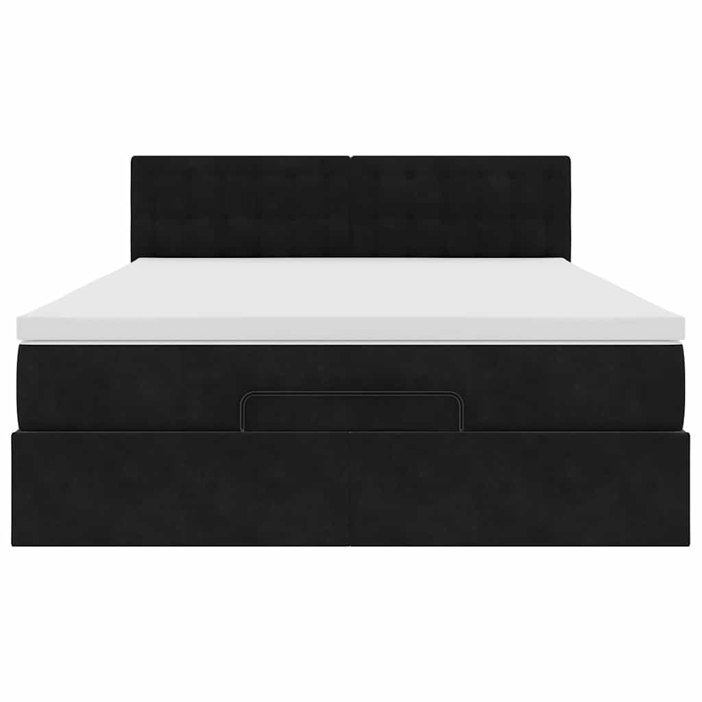 Struttura Letto Pouf con Materasso Nero 140x190 cm in Velluto