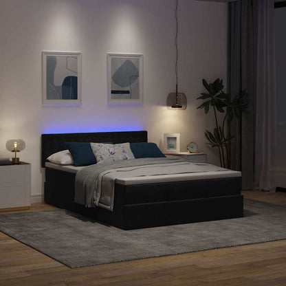 Struttura Letto Pouf con Materasso Nero 140x200 cm in Velluto | homemem39