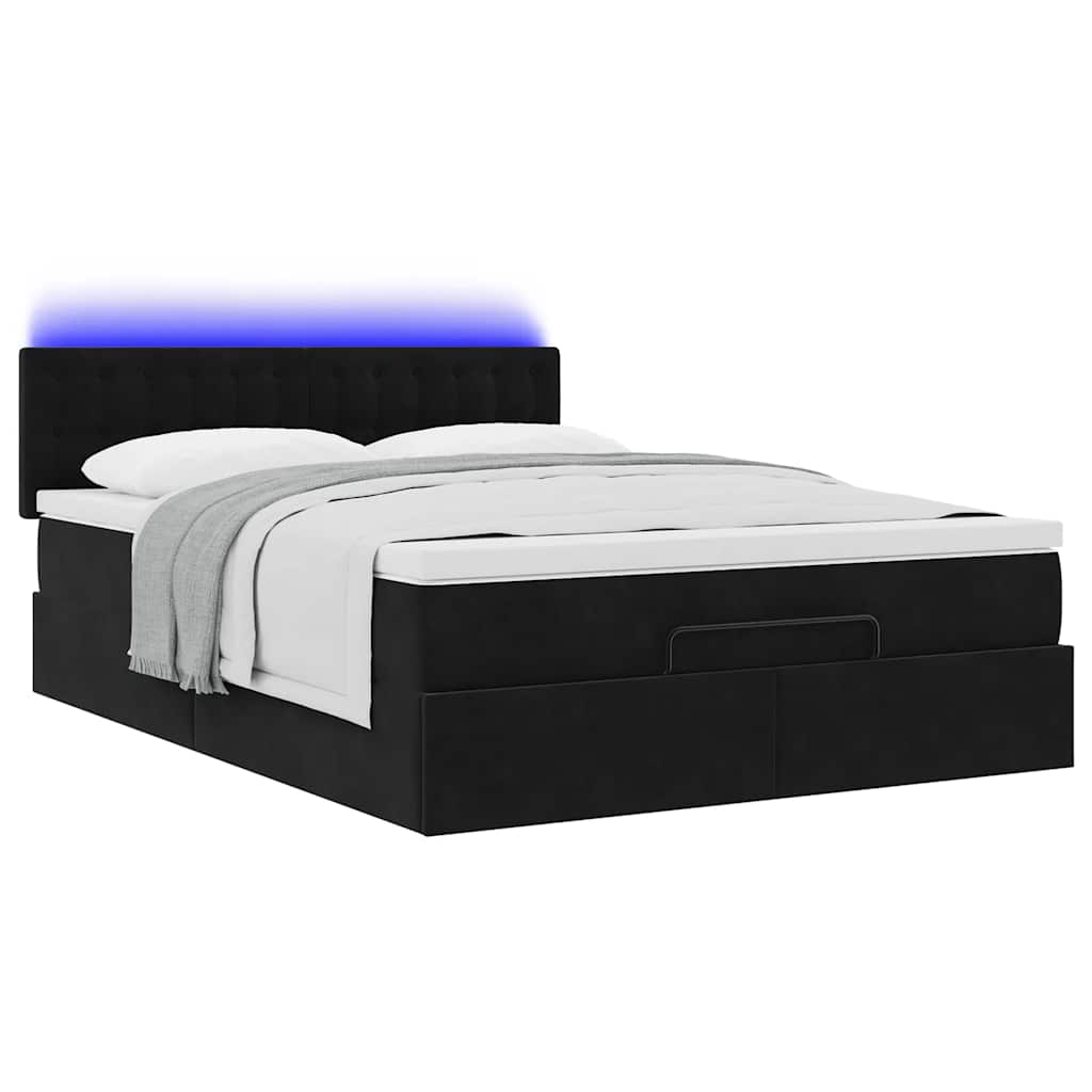 Struttura Letto Pouf con Materasso Nero 140x200 cm in Velluto | homemem39