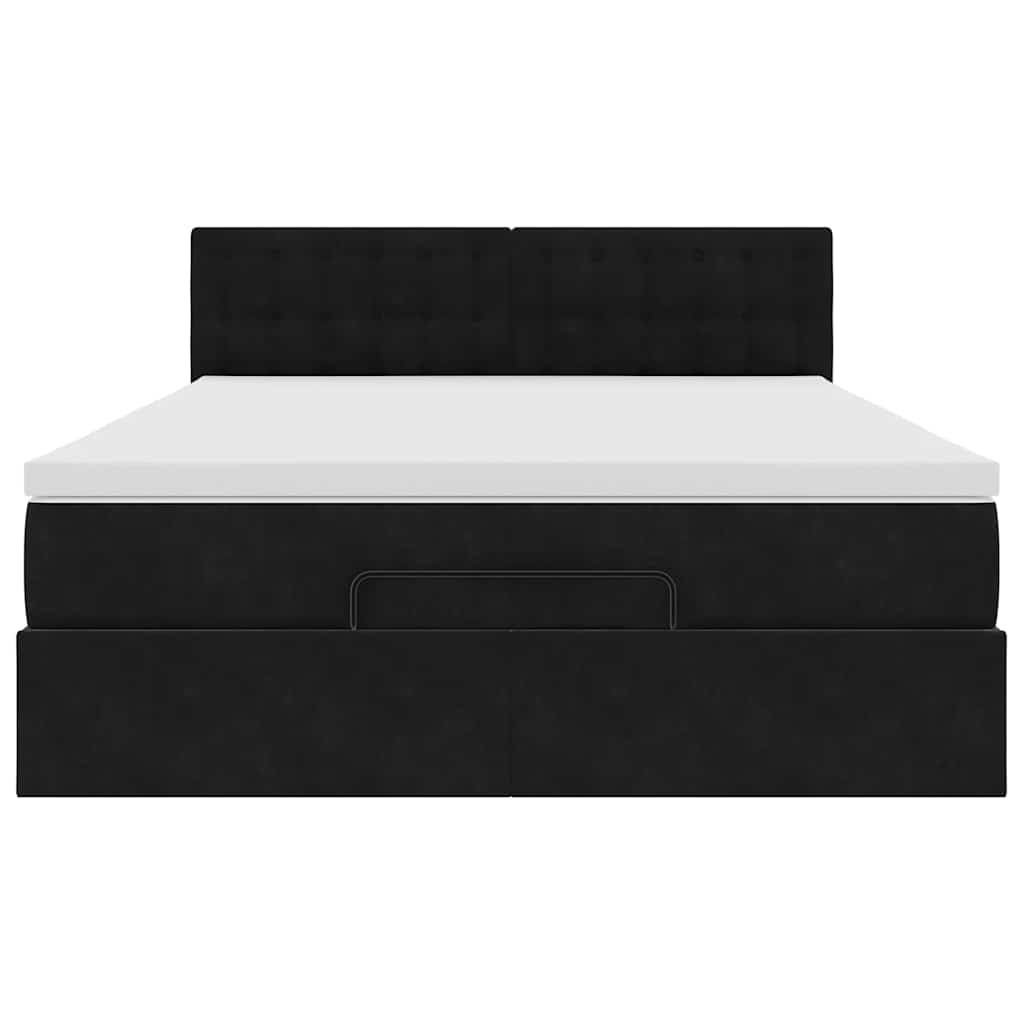 Struttura Letto Pouf con Materasso Nero 140x200 cm in Velluto | homemem39