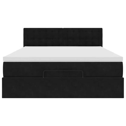 Struttura Letto Pouf con Materasso Nero 140x200 cm in Velluto | homemem39