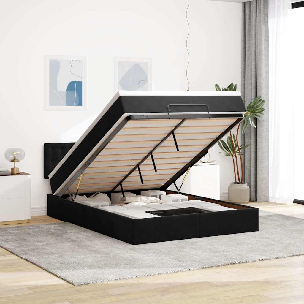 Struttura Letto Pouf con Materasso Nero 140x200 cm in Velluto | homemem39