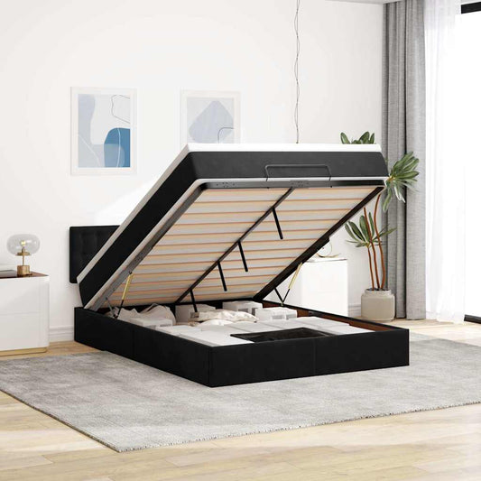 Struttura Letto Pouf con Materasso Nero 140x200 cm in Velluto | homemem39