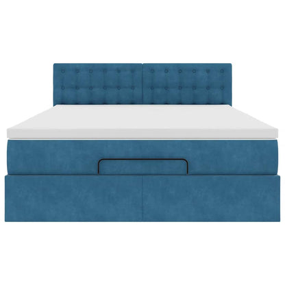 Struttura Letto Pouf con Materasso Blu 140x200cm in Velluto - homemem39