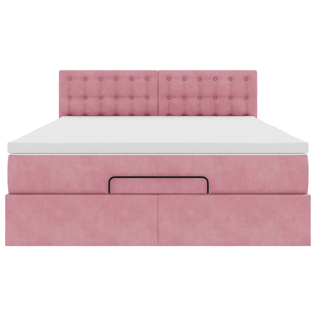 Struttura Letto Pouf con Materasso Rosa 140x200 cm in Velluto