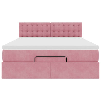 Struttura Letto Pouf con Materasso Rosa 140x200 cm in Velluto