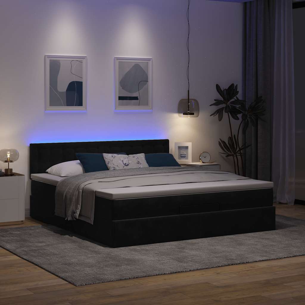 Struttura Letto Pouf con Materasso Nero 160x200 cm in Velluto