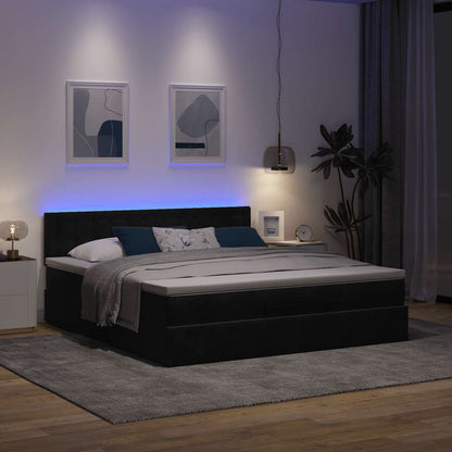 Struttura Letto Pouf con Materasso Nero 160x200 cm in Velluto