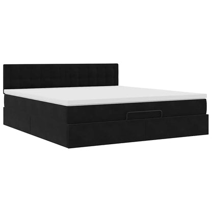 Struttura Letto Pouf con Materasso Nero 160x200 cm in Velluto