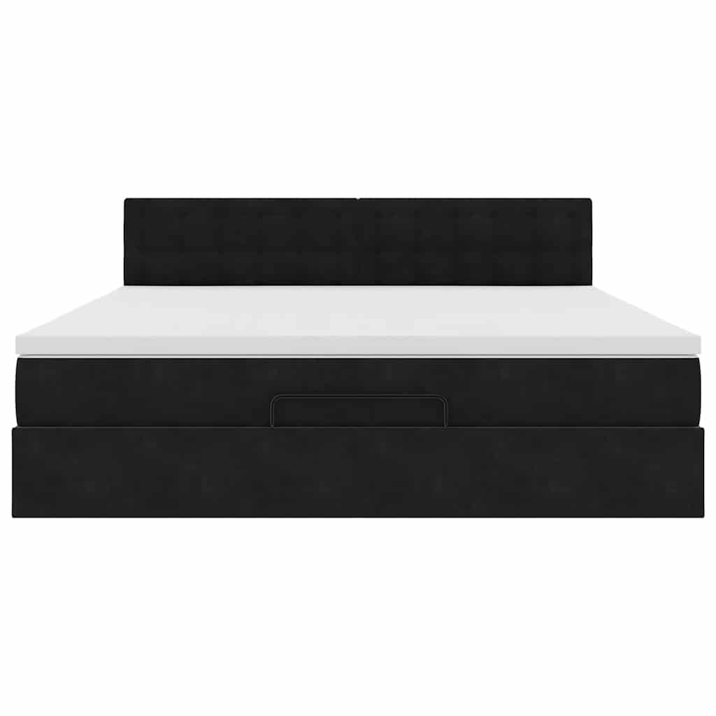 Struttura Letto Pouf con Materasso Nero 160x200 cm in Velluto