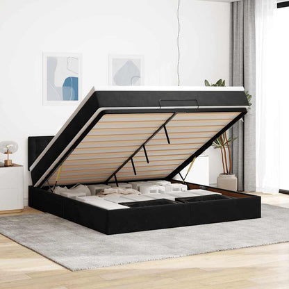 Struttura Letto Pouf con Materasso Nero 160x200 cm in Velluto