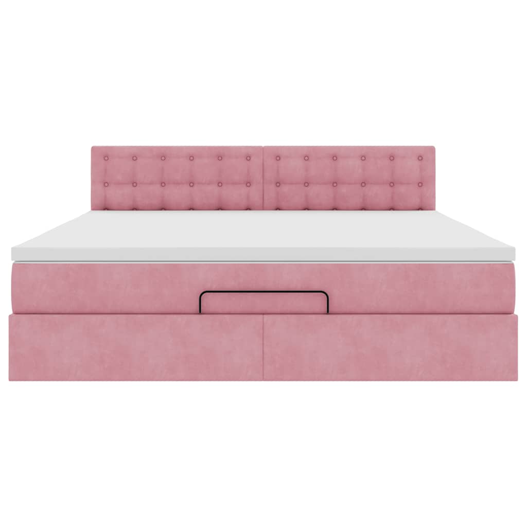 Struttura Letto Pouf con Materasso Rosa 160x200 cm in Velluto