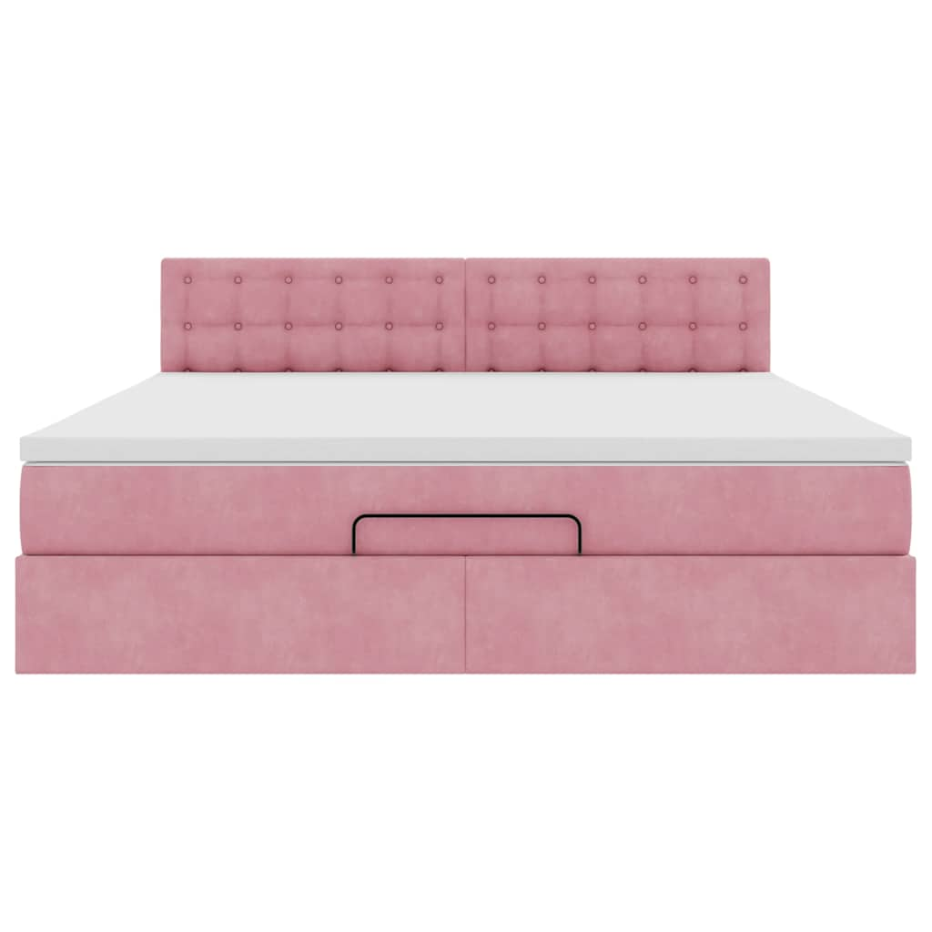 Struttura Letto Pouf con Materasso Rosa 180x200 cm in Velluto