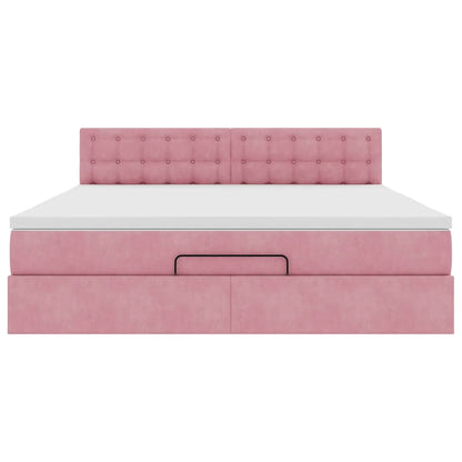 Struttura Letto Pouf con Materasso Rosa 180x200 cm in Velluto