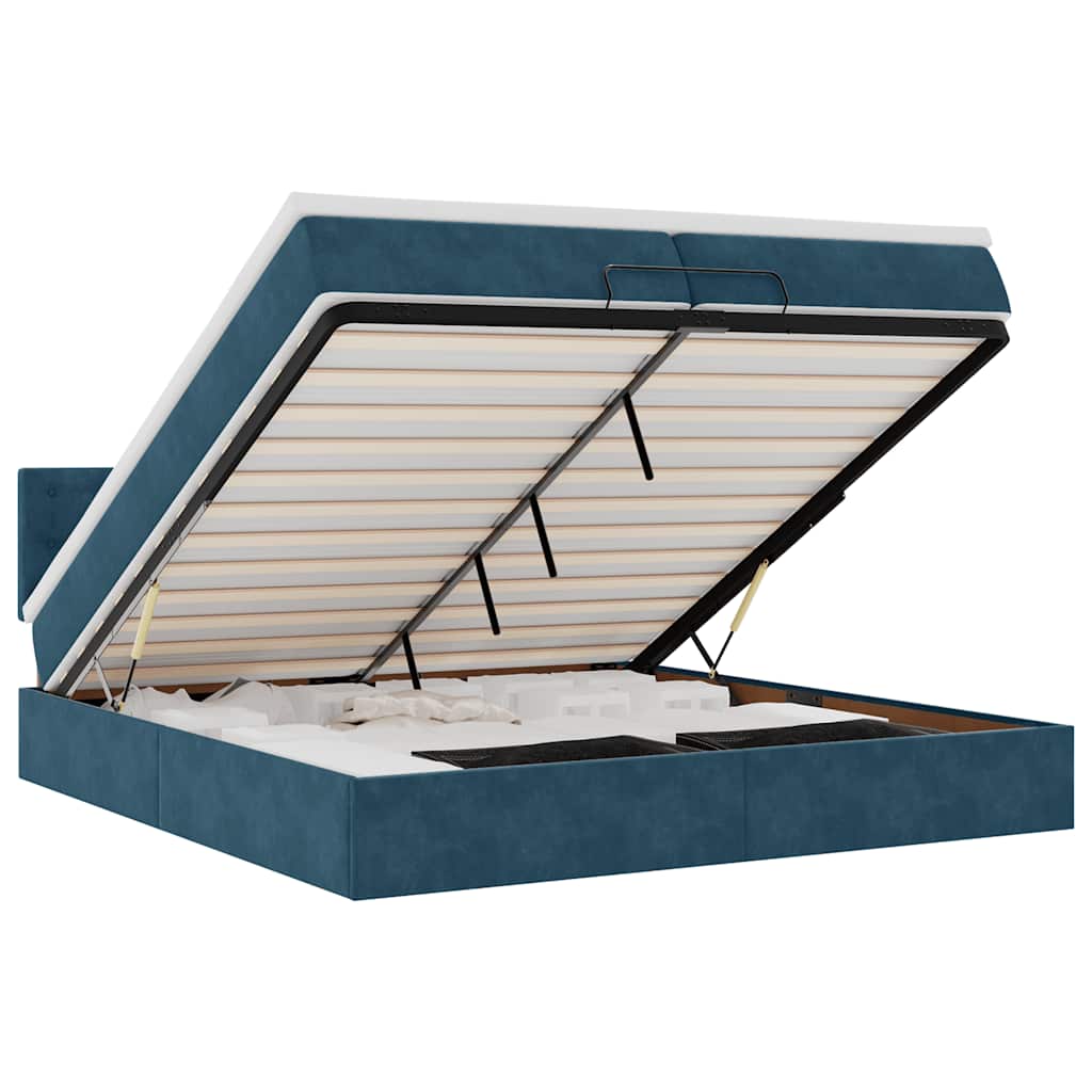 Pouf Letto con Materassi e LED Blu Scuro 200x200cm Velluto | homemem39