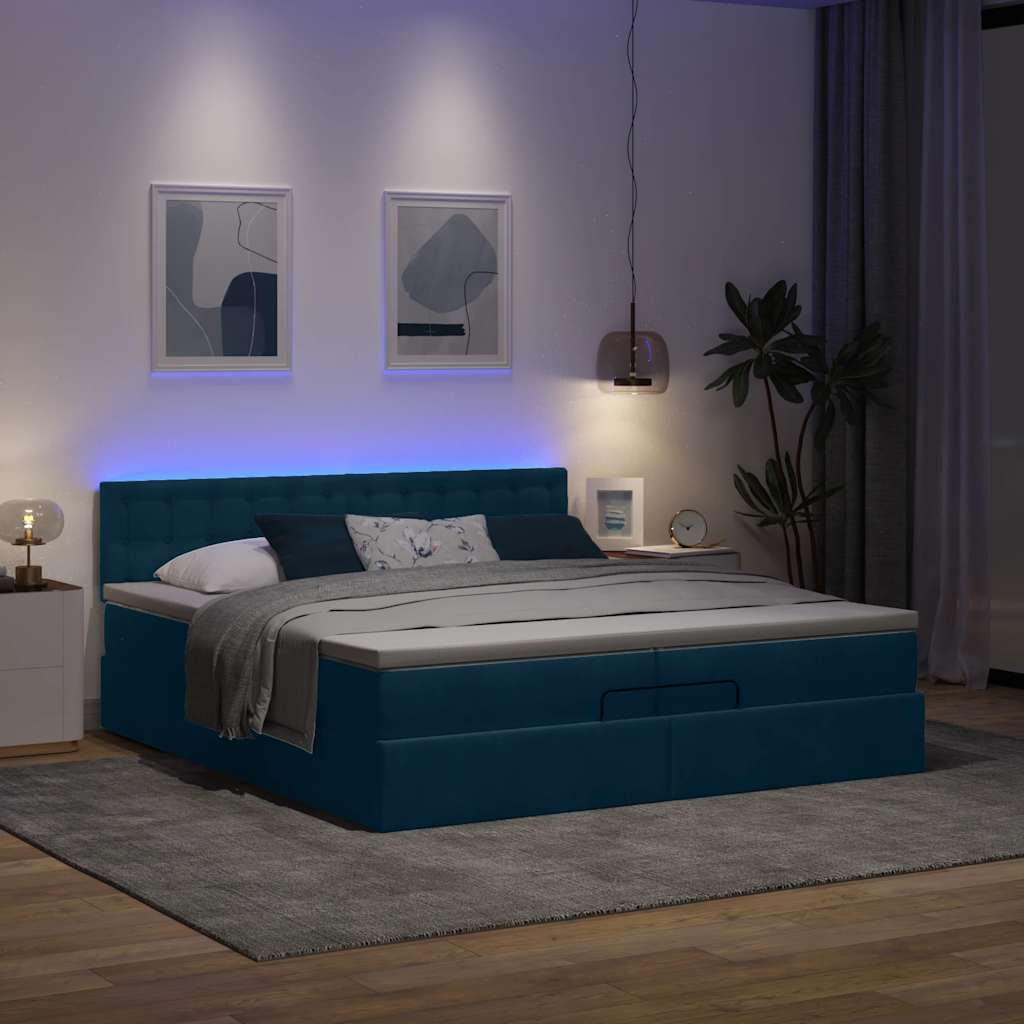 Pouf Letto con Materassi e LED Blu Scuro 200x200cm Velluto | homemem39