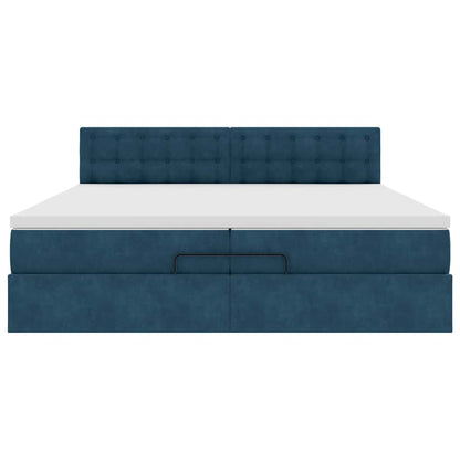 Pouf Letto con Materassi e LED Blu Scuro 200x200cm Velluto | homemem39