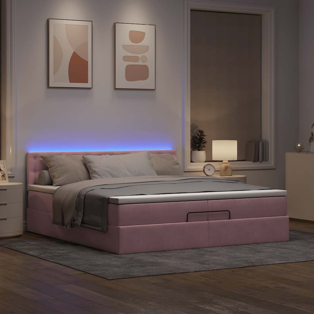 Struttura Letto Pouf con Materassi Rosa 200x200 cm Velluto | homemem39