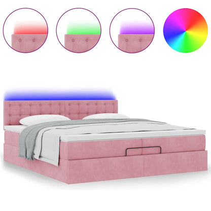 Struttura Letto Pouf con Materassi Rosa 200x200 cm Velluto | homemem39