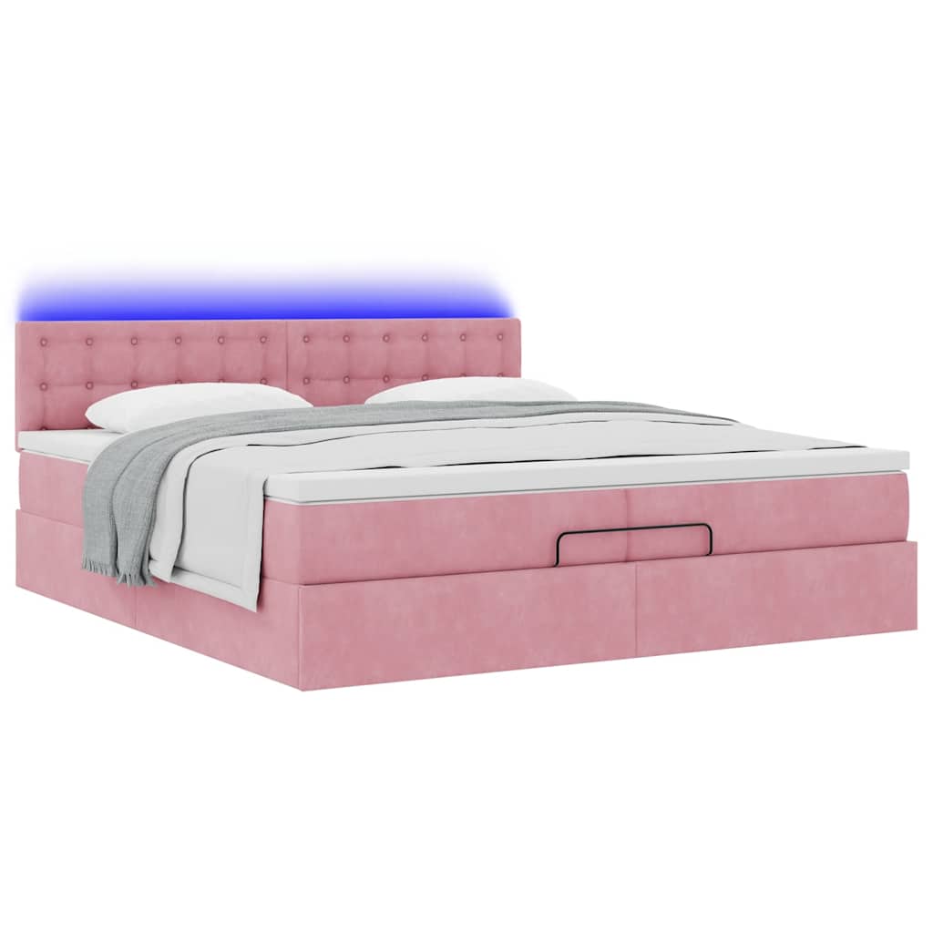 Struttura Letto Pouf con Materassi Rosa 200x200 cm Velluto | homemem39