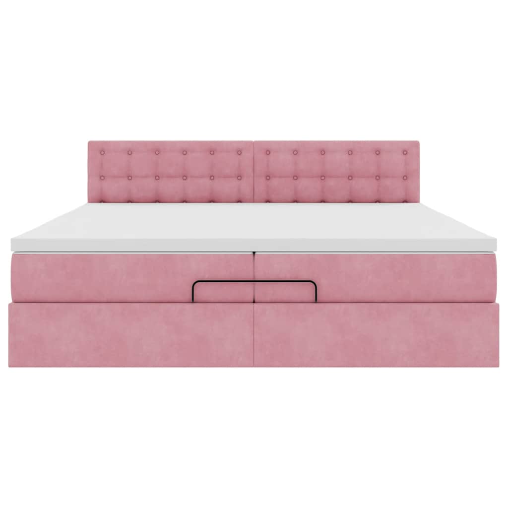 Struttura Letto Pouf con Materassi Rosa 200x200 cm Velluto