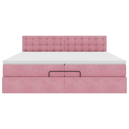 Struttura Letto Pouf con Materassi Rosa 200x200 cm Velluto