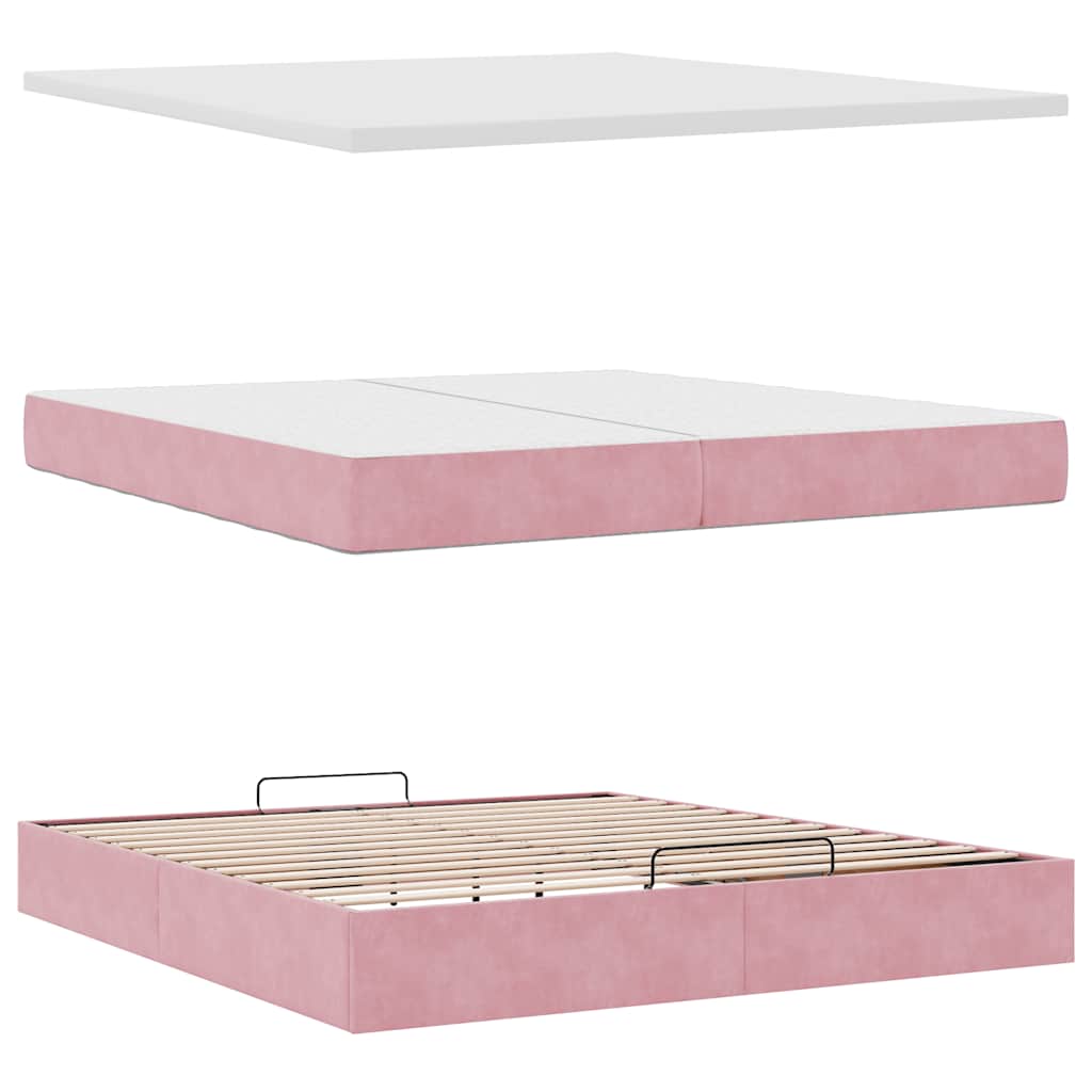 Struttura Letto Pouf con Materassi Rosa 200x200 cm Velluto | homemem39