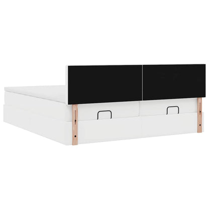 Struttura Letto Pouf con Materassi Bianco 160x200 cm Similpelle