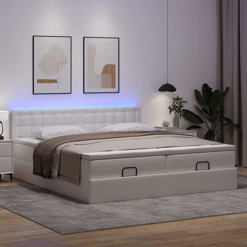 Struttura Letto Pouf con Materassi Bianco 160x200 cm Similpelle