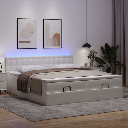 Struttura Letto Pouf con Materassi Bianco 160x200 cm Similpelle