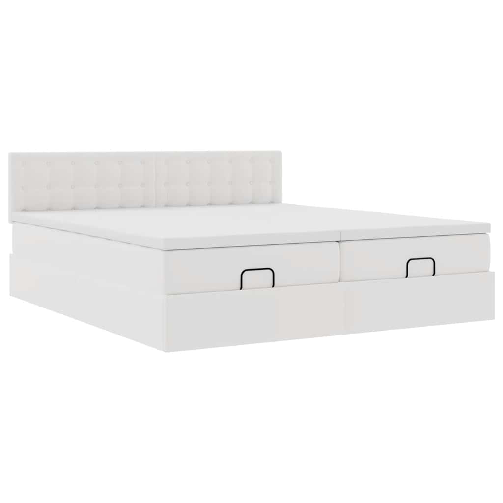 Struttura Letto Pouf con Materassi Bianco 160x200 cm Similpelle | homemem39