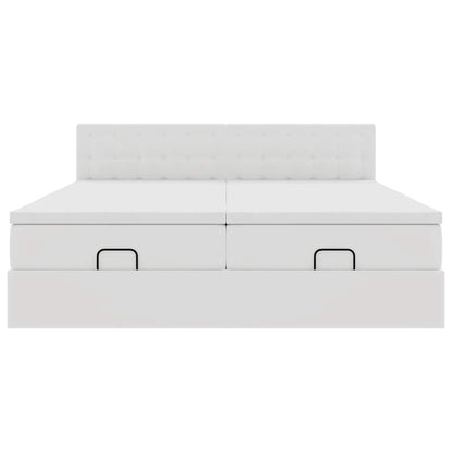 Struttura Letto Pouf con Materassi Bianco 160x200 cm Similpelle