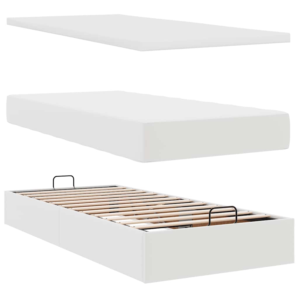 Struttura Letto Pouf con Materassi Bianco 160x200 cm Similpelle