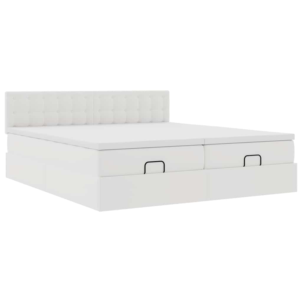 Struttura Letto Pouf con Materassi Bianco 180x200 cm Similpelle