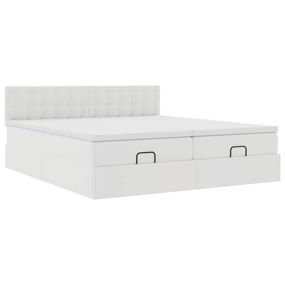 Struttura Letto Pouf con Materassi Bianco 180x200 cm Similpelle
