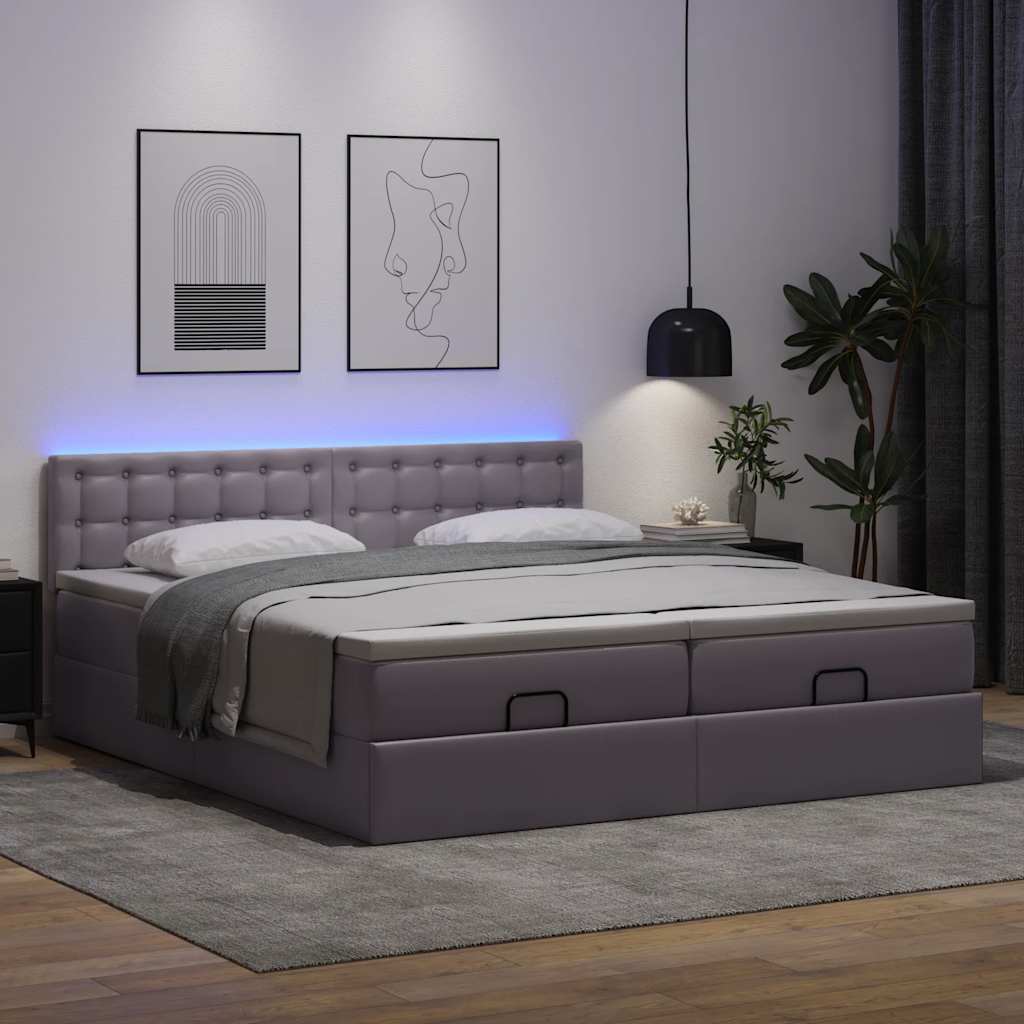 Pouf Letto con Materassi e LED Grigio 180x200cm Similpelle | homemem39