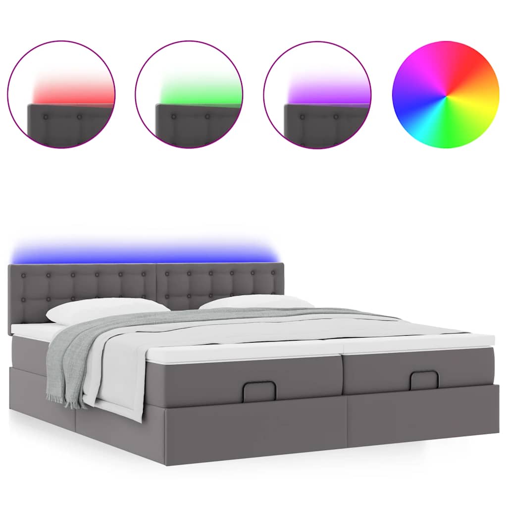 Pouf Letto con Materassi e LED Grigio 180x200cm Similpelle | homemem39