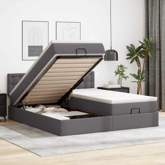 Pouf Letto con Materassi e LED Grigio 180x200cm Similpelle