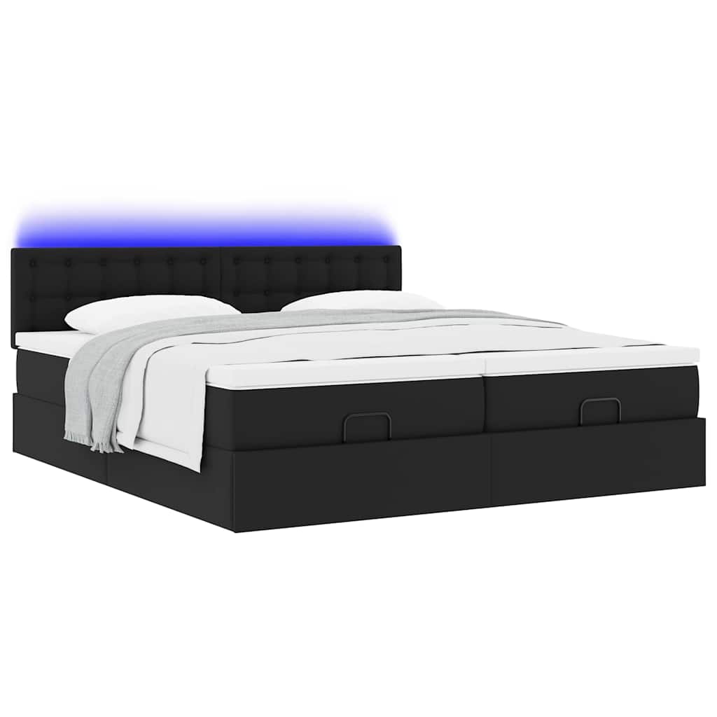 Struttura Letto Pouf con Materassi Nero 200x200 cm Similpelle | homemem39