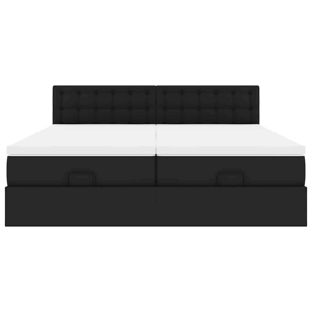 Struttura Letto Pouf con Materassi Nero 200x200 cm Similpelle