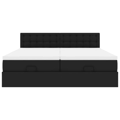 Struttura Letto Pouf con Materassi Nero 200x200 cm Similpelle