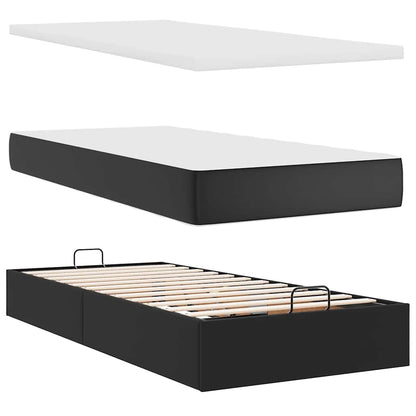 Struttura Letto Pouf con Materassi Nero 200x200 cm Similpelle | homemem39