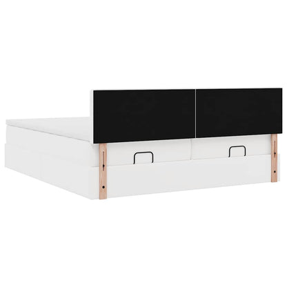 Struttura Letto Pouf con Materassi Bianco 200x200 cm Similpelle