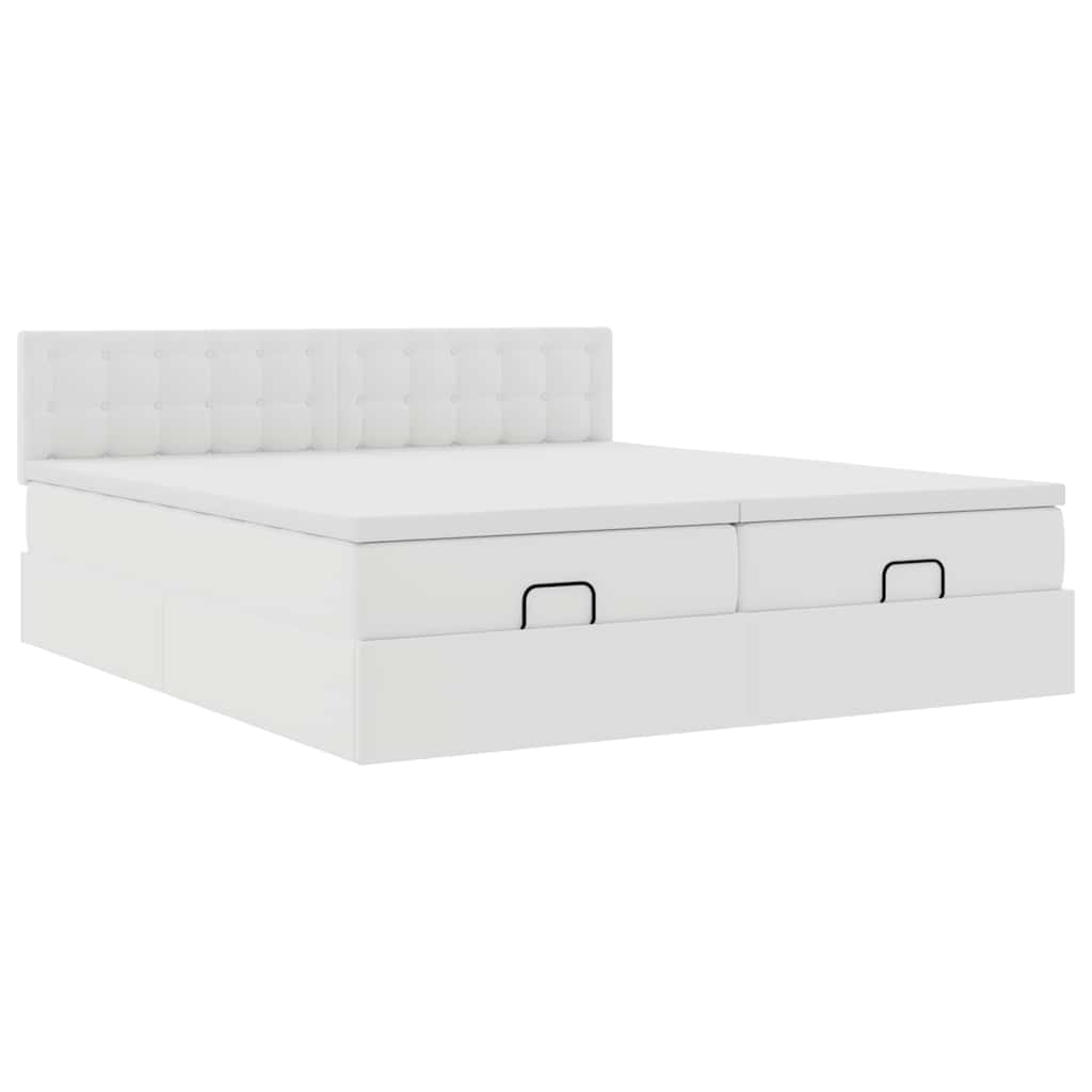 Struttura Letto Pouf con Materassi Bianco 200x200 cm Similpelle