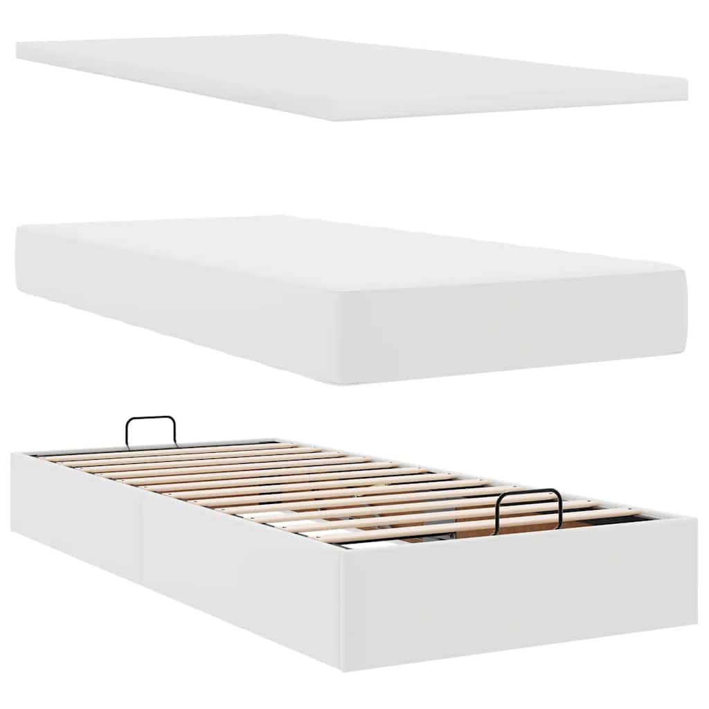 Struttura Letto Pouf con Materassi Bianco 200x200 cm Similpelle