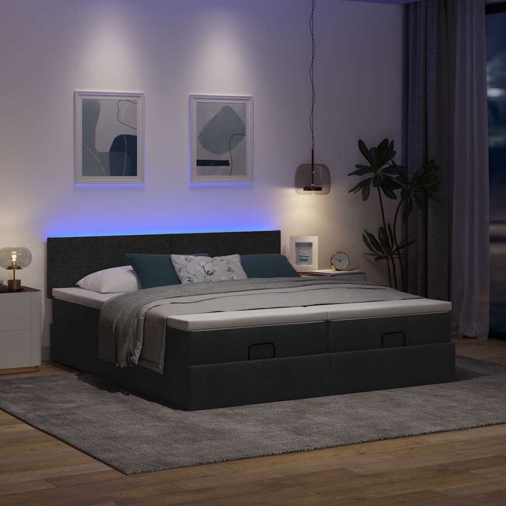 Struttura Letto Pouf con Materassi Nero 160x200 cm in Tessuto | homemem39