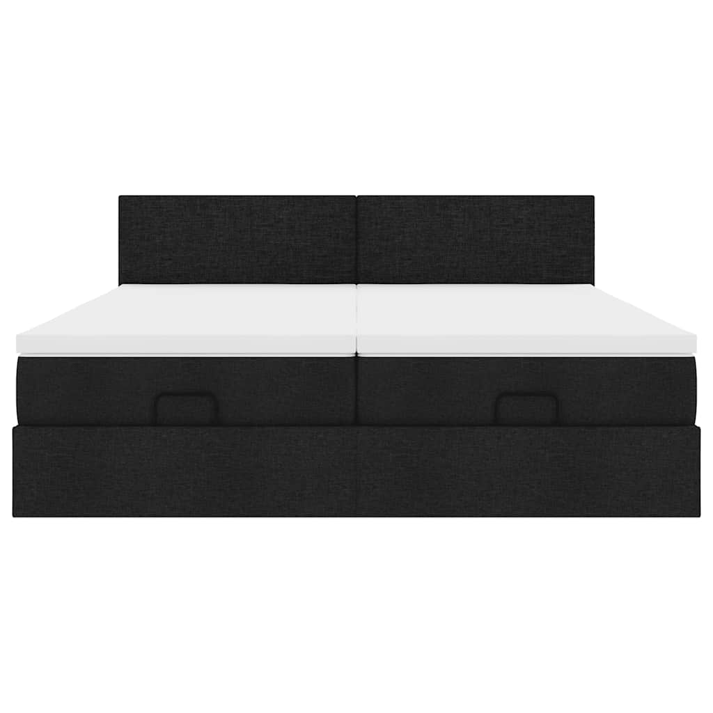 Struttura Letto Pouf con Materassi Nero 160x200 cm in Tessuto
