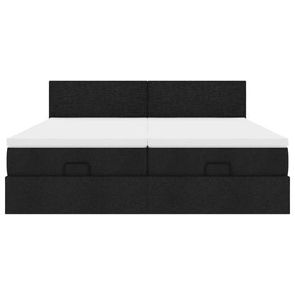 Struttura Letto Pouf con Materassi Nero 160x200 cm in Tessuto