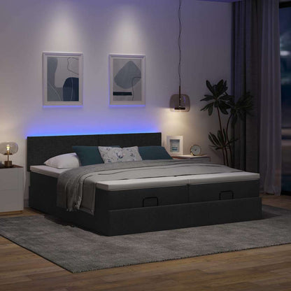 Struttura Letto Pouf con Materassi Nero 180x200 cm in Tessuto